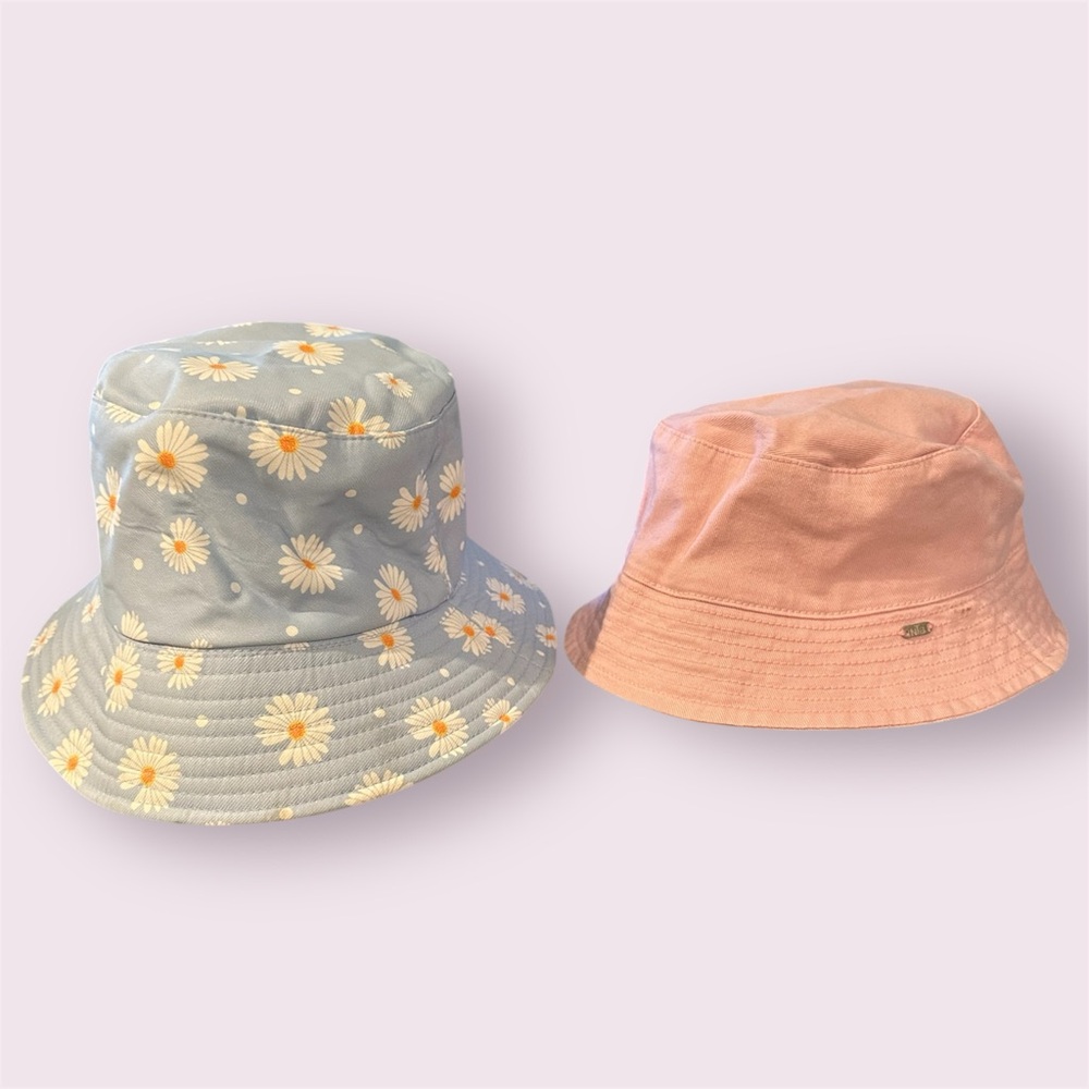 Daisy Print and Pink Kids Bucket Hat Duo